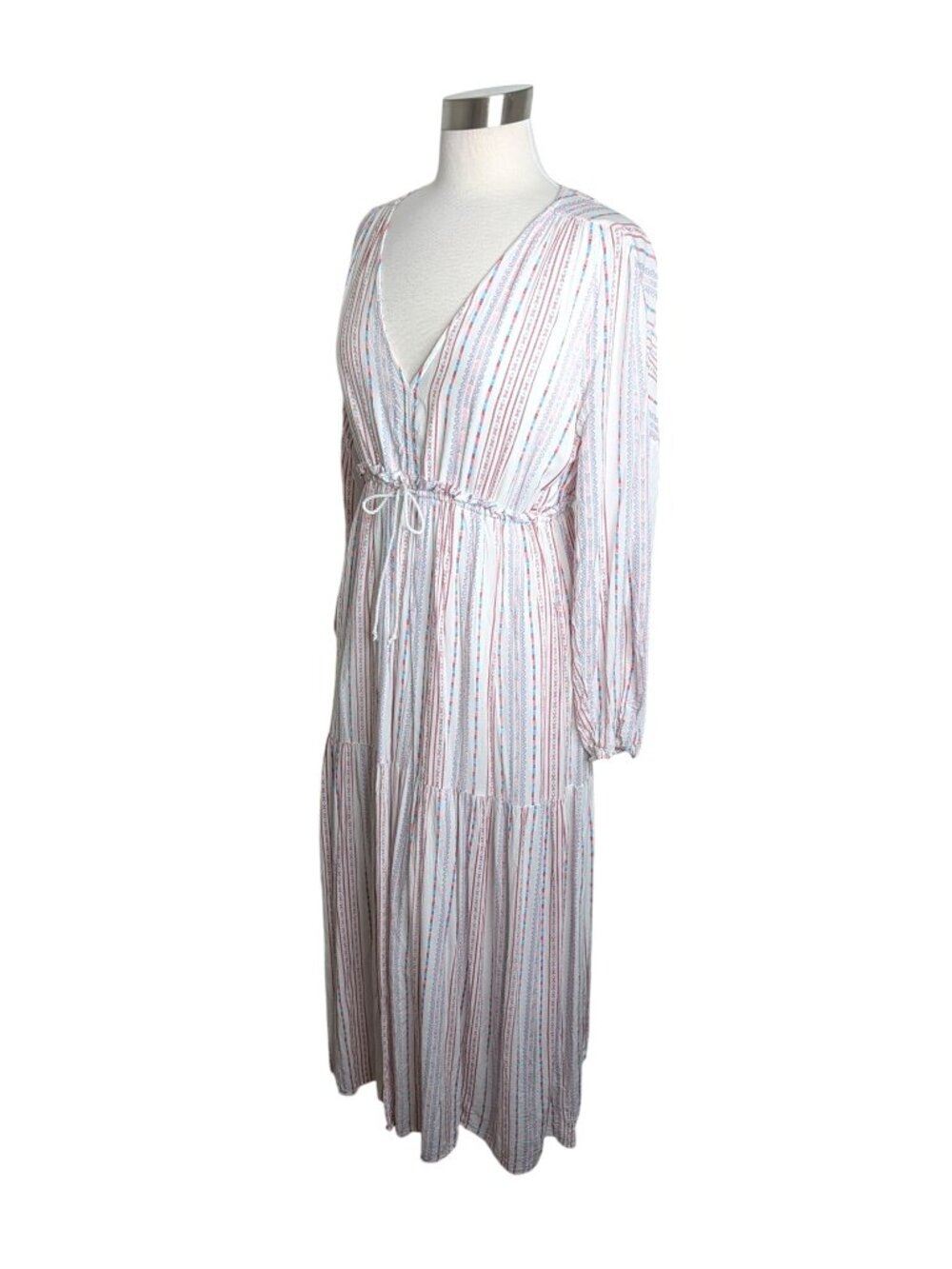 Few Moda Boho Size S/M Coastal Cowgirl Striped Long Sleeve Tiered Maxi Dress - Picture 8 of 12